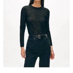 NEW WHITE + WARREN paperfine lace stitch top in black